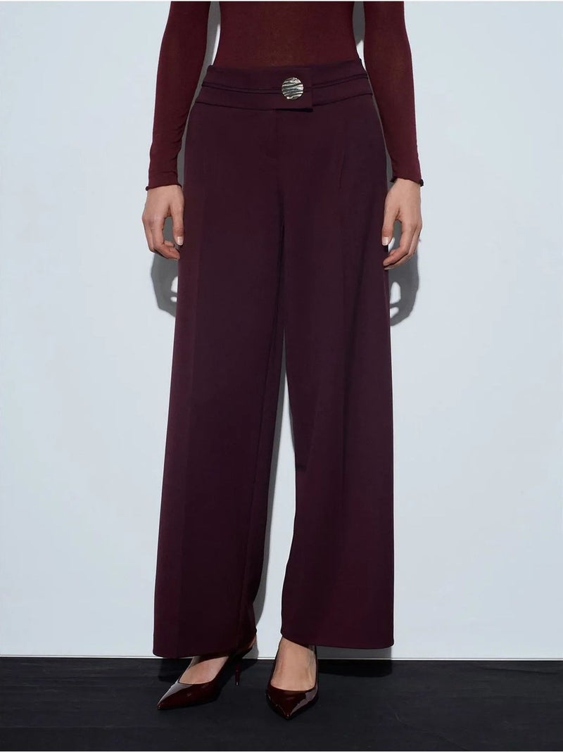 Pantalón de crepé de pernera ancha y tiro alto dilvin Rojo burdeos - Kiabi
