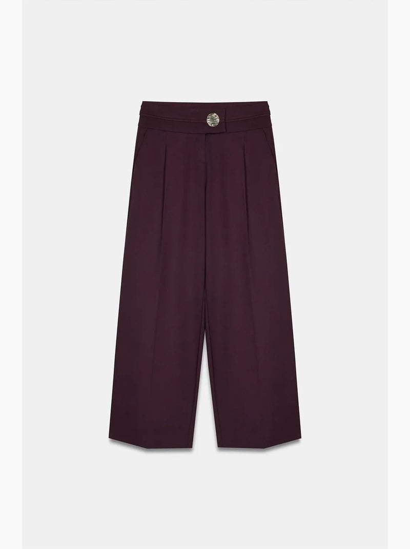 Pantalón de crepé de pernera ancha y tiro alto dilvin Rojo burdeos - Kiabi