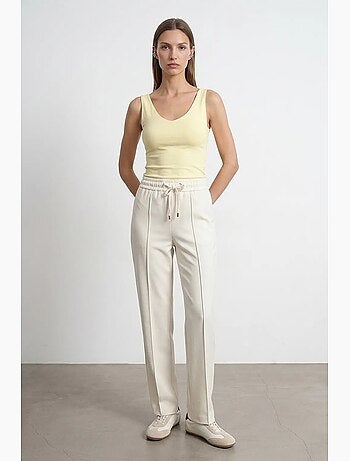 Pantalón de crepé de pernera recta con cintura de cordón ajustable dilvin
