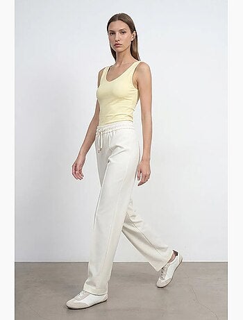 Pantalón de crepé de pernera recta con cintura de cordón ajustable dilvin