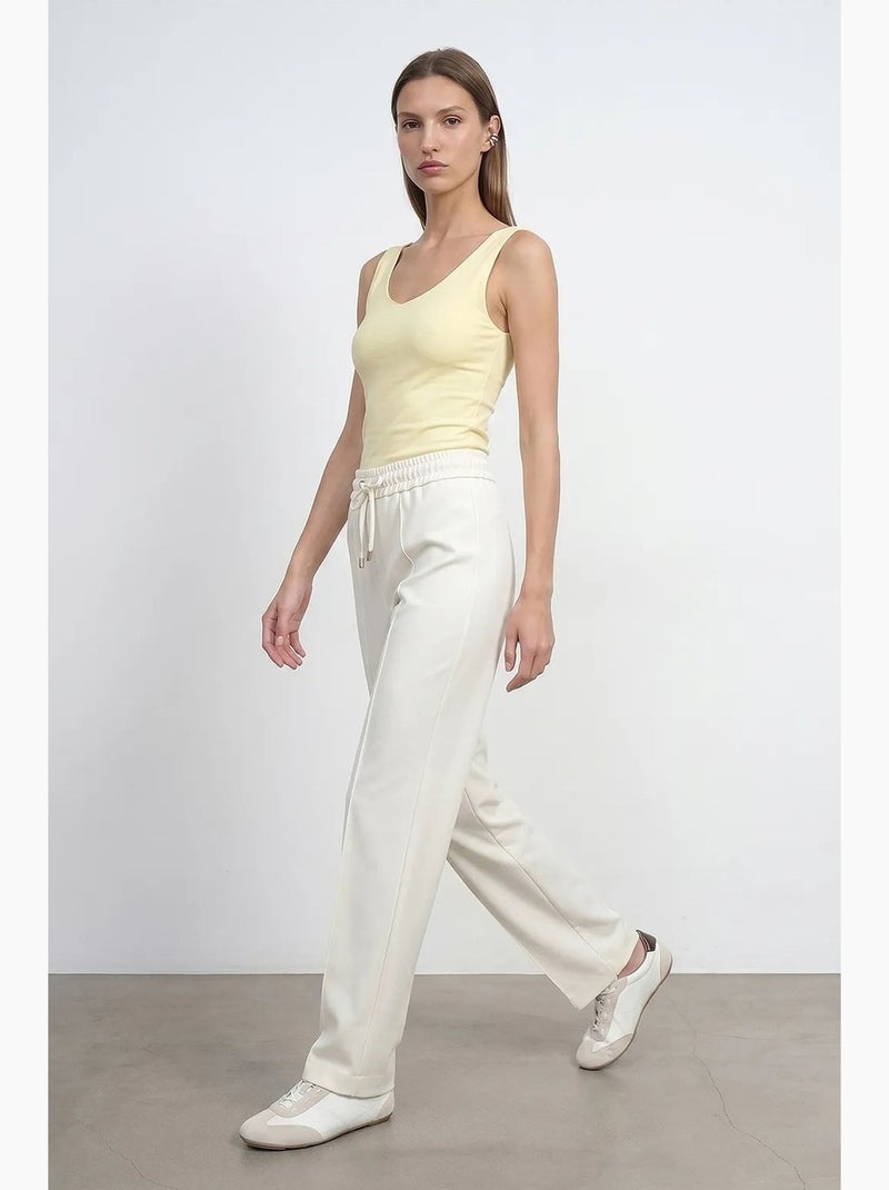 Pantalón de crepé de pernera recta con cintura de cordón ajustable dilvin Blanco roto - Kiabi