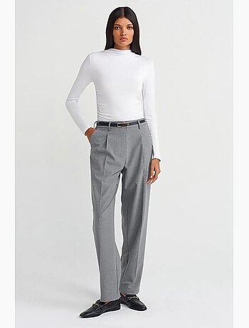 Pantalón de crepé de pernera recta con cinturón dilvin