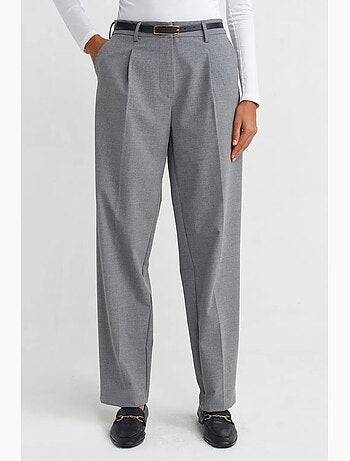 Pantalón de crepé de pernera recta con cinturón dilvin