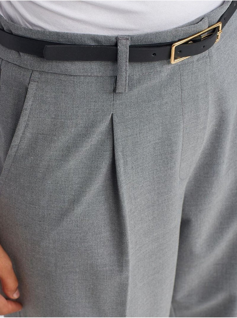 Pantalón de crepé de pernera recta con cinturón dilvin Gris - Kiabi