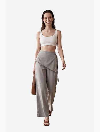 Pantalón de crepé de pierna ancha y tiro alto my fashion