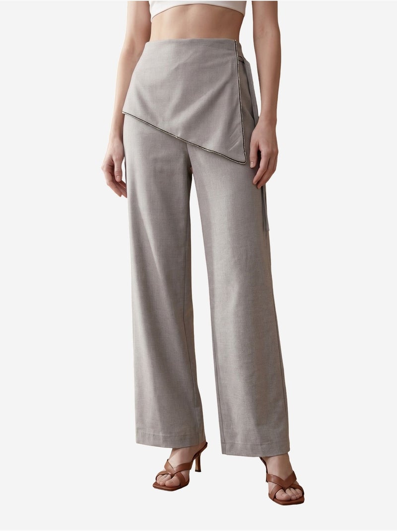 Pantalón de crepé de pierna ancha y tiro alto my fashion Gris claro - Kiabi