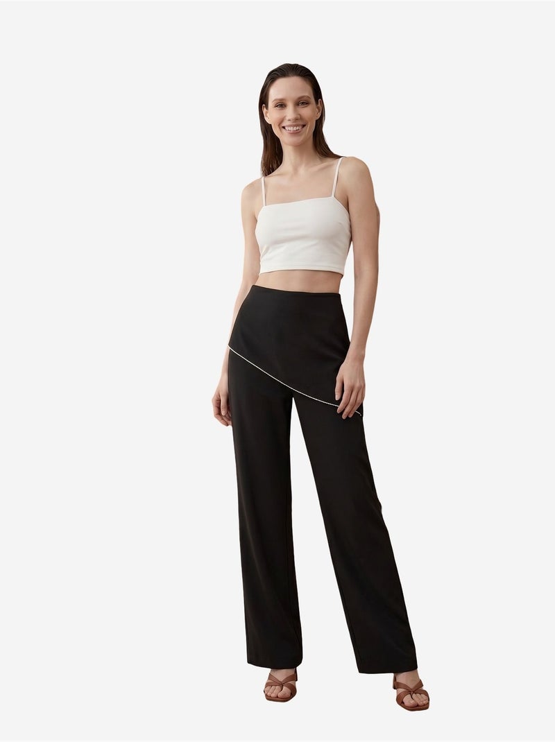 Pantalón de crepé de pierna ancha y tiro alto my fashion Negro - Kiabi