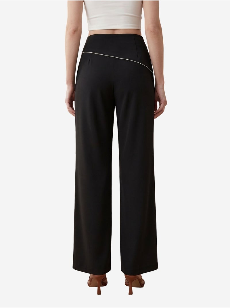 Pantalón de crepé de pierna ancha y tiro alto my fashion Negro - Kiabi