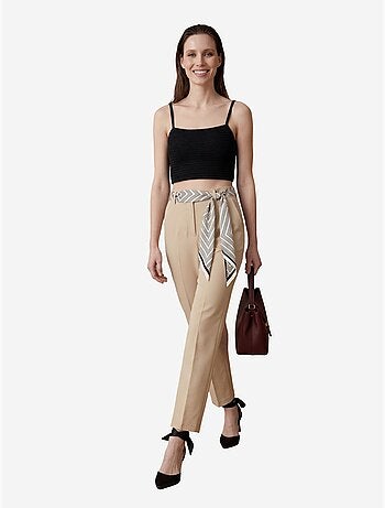 Pantalón de crepé de pierna recta y tiro alto con cinturón my fashion