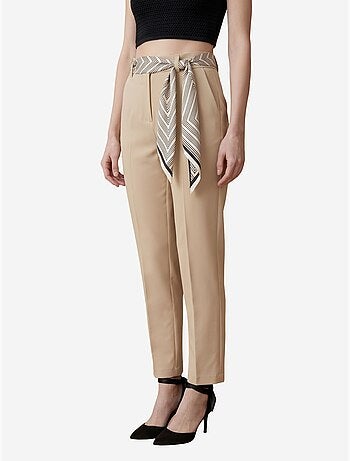Pantalón de crepé de pierna recta y tiro alto con cinturón my fashion