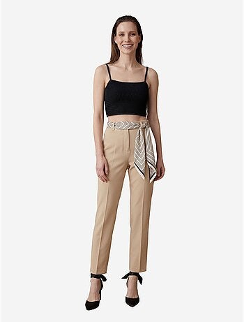 Pantalón de crepé de pierna recta y tiro alto con cinturón my fashion