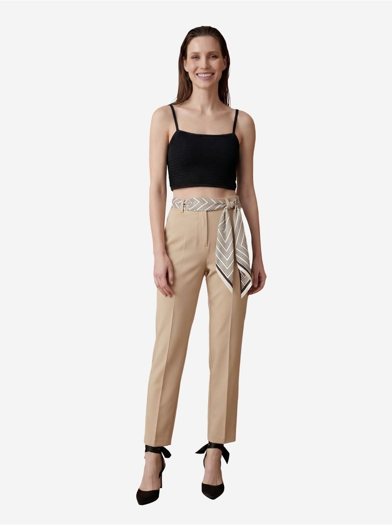 Pantalón de crepé de pierna recta y tiro alto con cinturón my fashion Beige arcilla - Kiabi