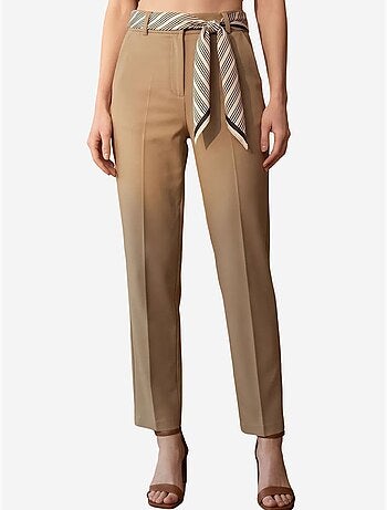 Pantalón de crepé de pierna recta y tiro alto con cinturón my fashion