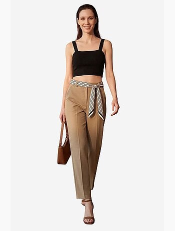 Pantalón de crepé de pierna recta y tiro alto con cinturón my fashion