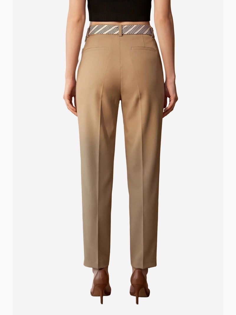 Pantalón de crepé de pierna recta y tiro alto con cinturón my fashion Greige - Kiabi