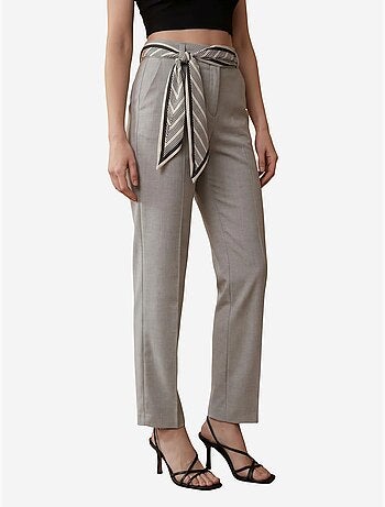 Pantalón de crepé de pierna recta y tiro alto con cinturón my fashion