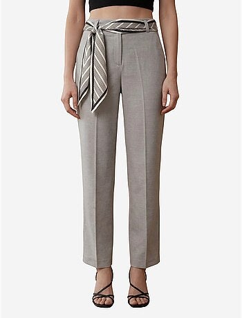 Pantalón de crepé de pierna recta y tiro alto con cinturón my fashion