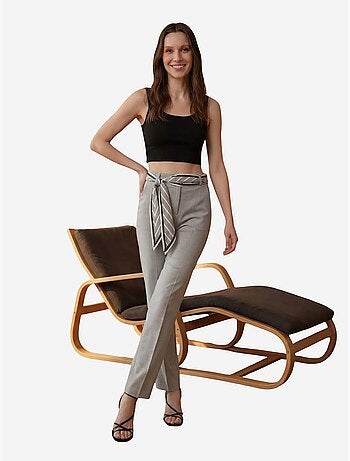 Pantalón de crepé de pierna recta y tiro alto con cinturón my fashion