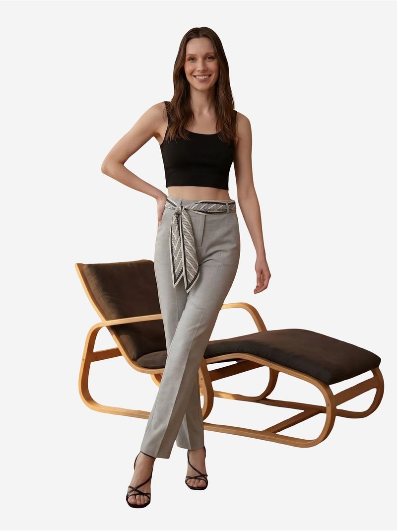 Pantalón de crepé de pierna recta y tiro alto con cinturón my fashion Gris claro - Kiabi