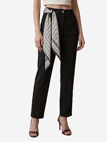 Pantalón de crepé de pierna recta y tiro alto con cinturón my fashion