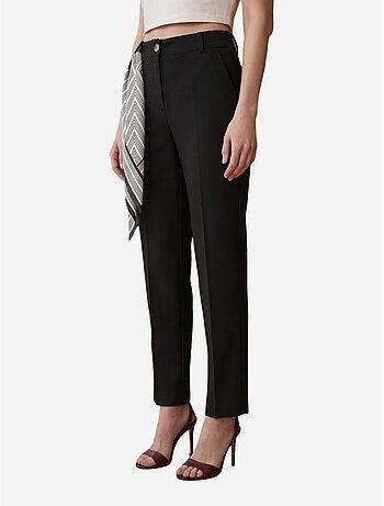 Pantalón de crepé de pierna recta y tiro alto con cinturón my fashion