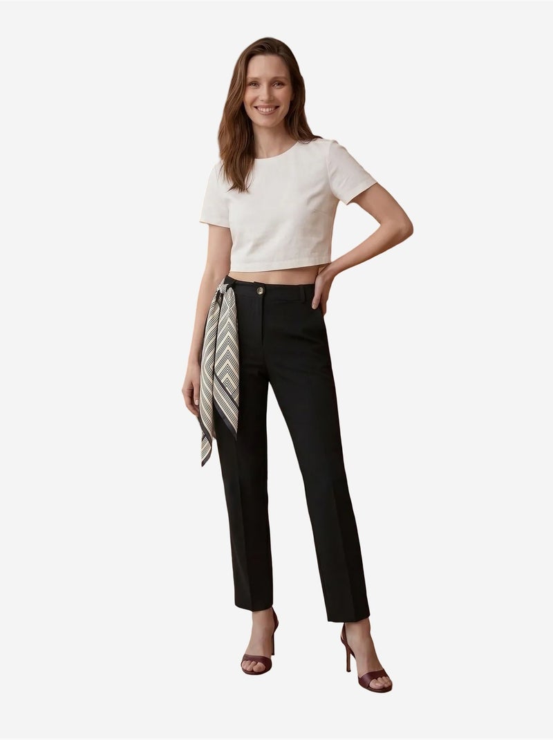 Pantalón de crepé de pierna recta y tiro alto con cinturón my fashion Negro - Kiabi