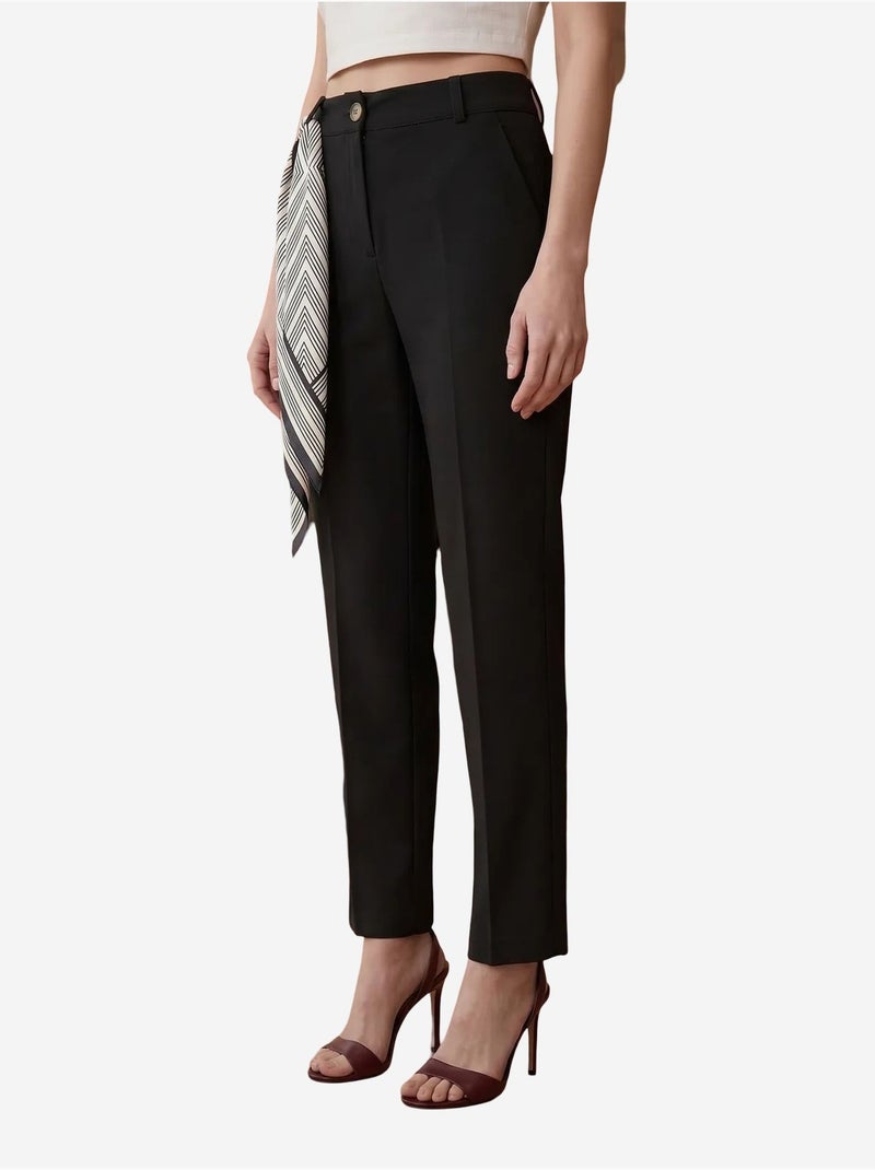 Pantalón de crepé de pierna recta y tiro alto con cinturón my fashion Negro - Kiabi