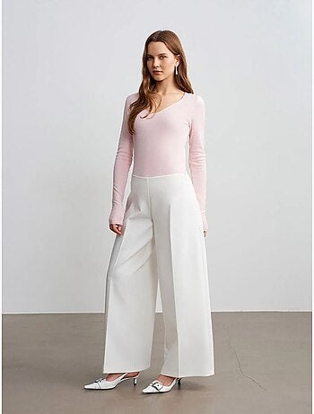 Pantalón de crepé de tiro alto y pernera ancha