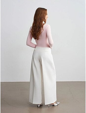 Pantalón de crepé de tiro alto y pernera ancha