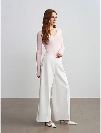 Pantalón de crepé de tiro alto y pernera ancha