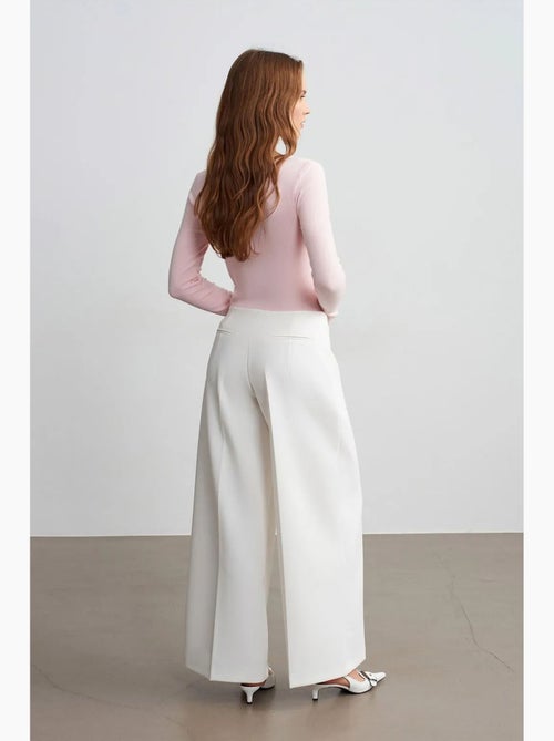 Pantalón de crepé de tiro alto y pernera ancha - Kiabi