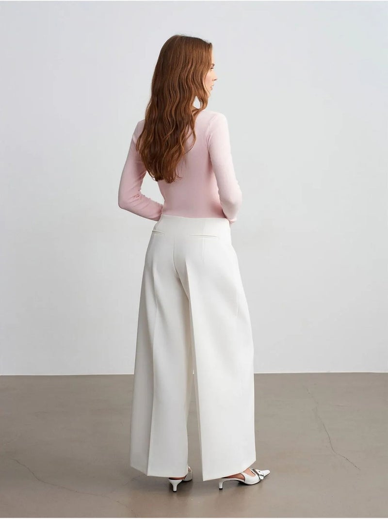 Pantalón de crepé de tiro alto y pernera ancha Blanco roto - Kiabi