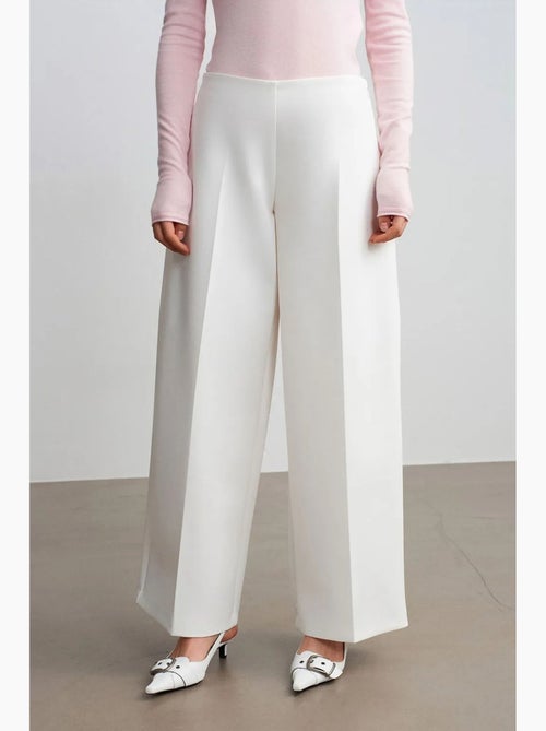 Pantalón de crepé de tiro alto y pernera ancha - Kiabi
