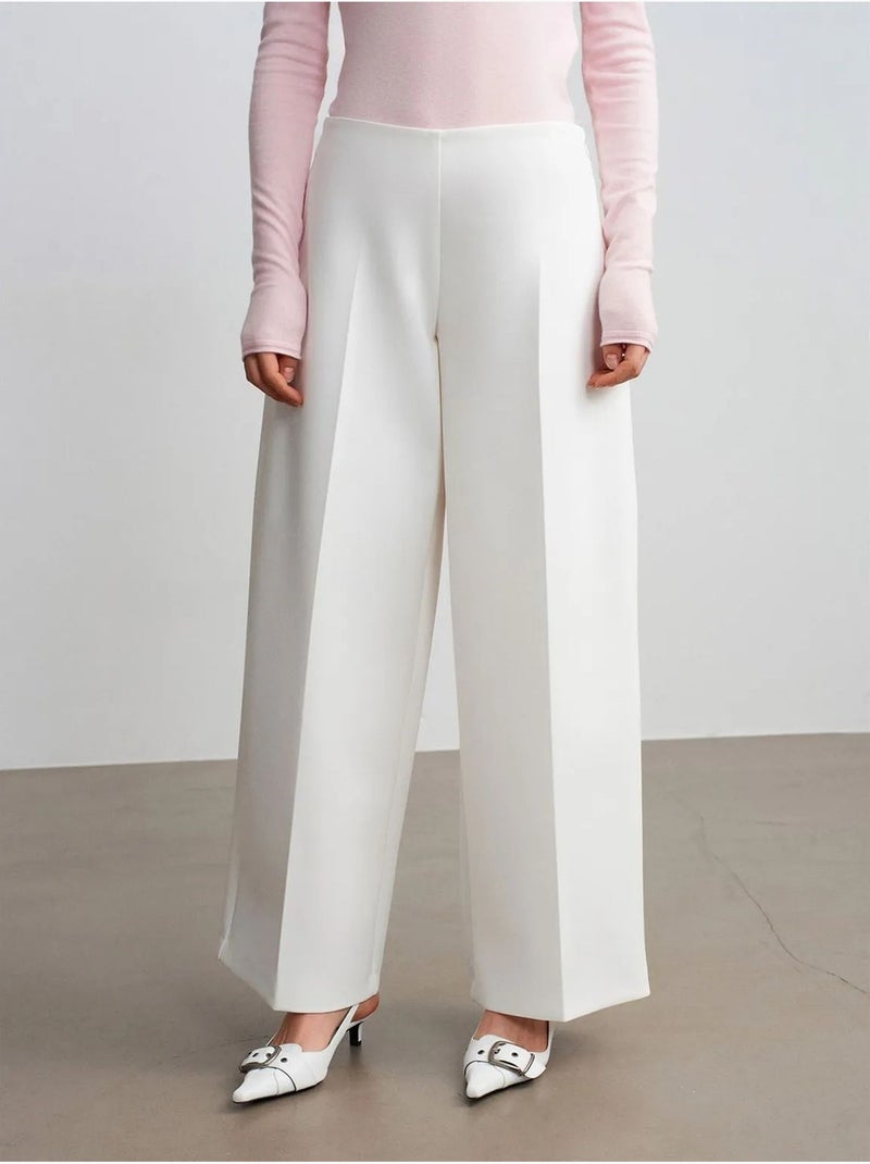 Pantalón de crepé de tiro alto y pernera ancha Blanco roto - Kiabi