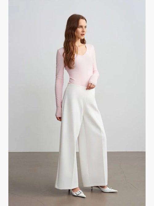 Pantalón de crepé de tiro alto y pernera ancha - Kiabi
