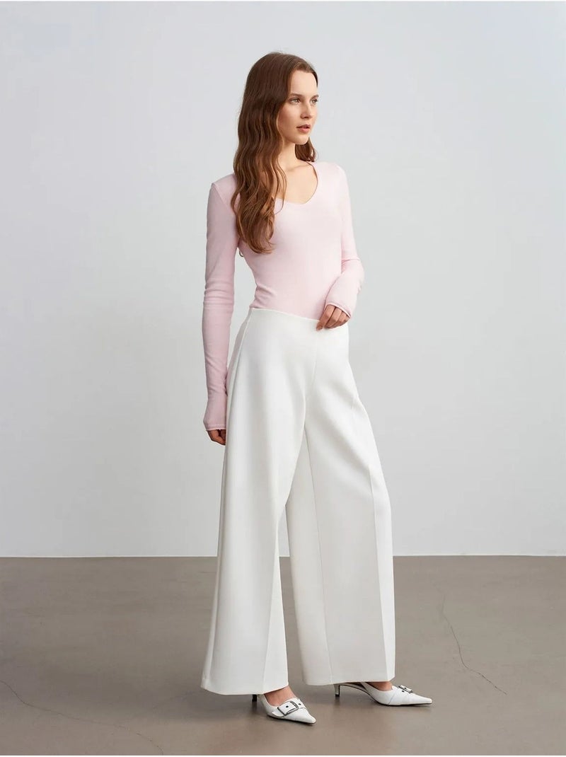 Pantalón de crepé de tiro alto y pernera ancha Blanco roto - Kiabi