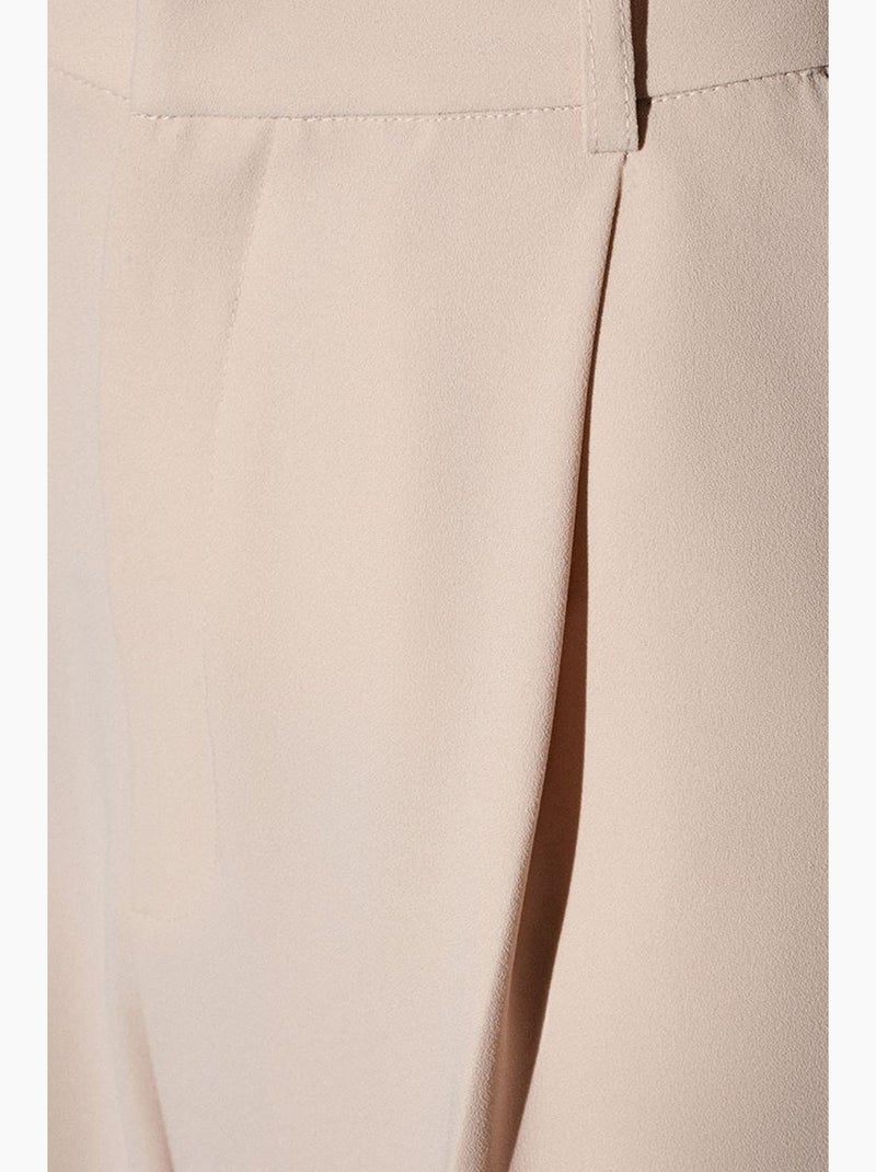Pantalón de crepé de tiro alto y pernera ancha dilvin Beige arcilla - Kiabi