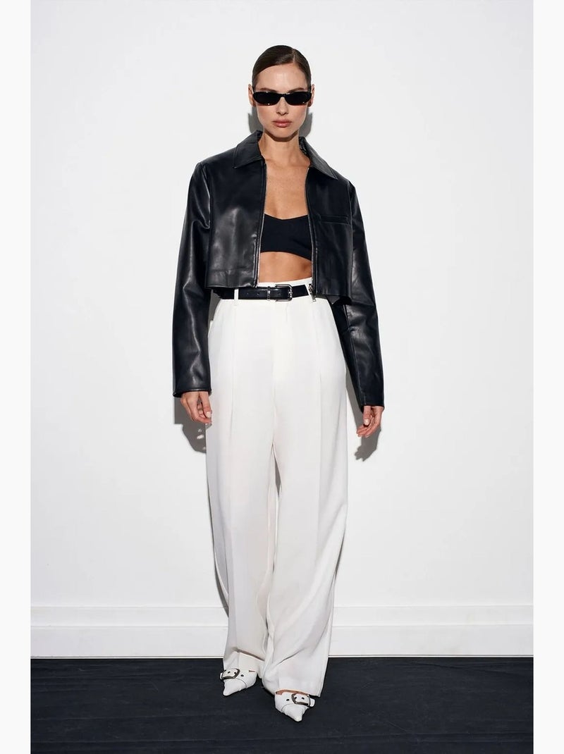 Pantalón de crepé de tiro alto y pernera ancha dilvin Blanco - Kiabi