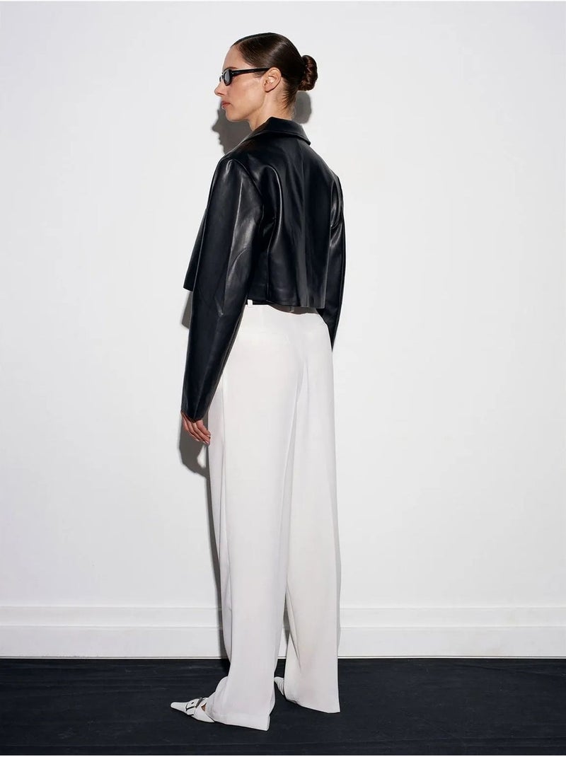 Pantalón de crepé de tiro alto y pernera ancha dilvin Blanco - Kiabi
