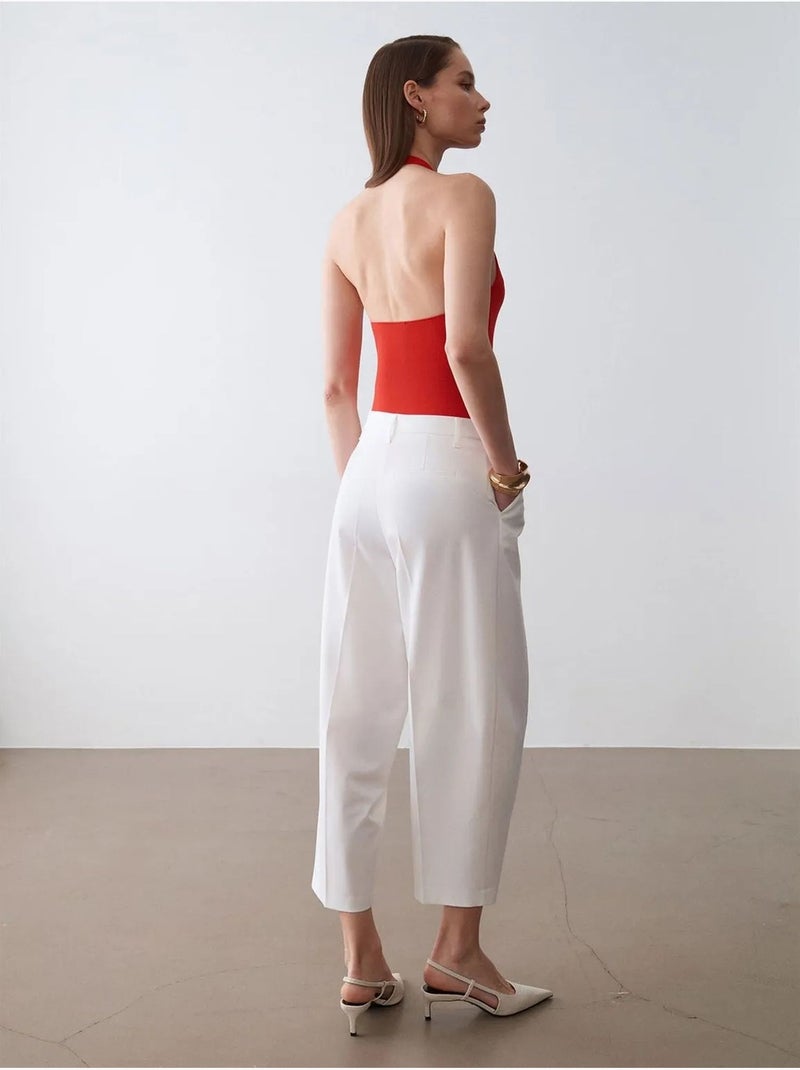Pantalón de crepé de tiro alto y pernera ancha dilvin Blanco - Kiabi