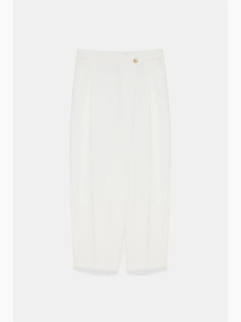 Pantalón de crepé de tiro alto y pernera ancha dilvin Blanco - Kiabi