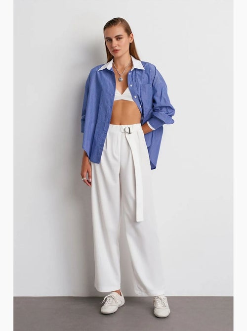 Pantalón de crepé de tiro alto y pernera ancha dilvin - Kiabi