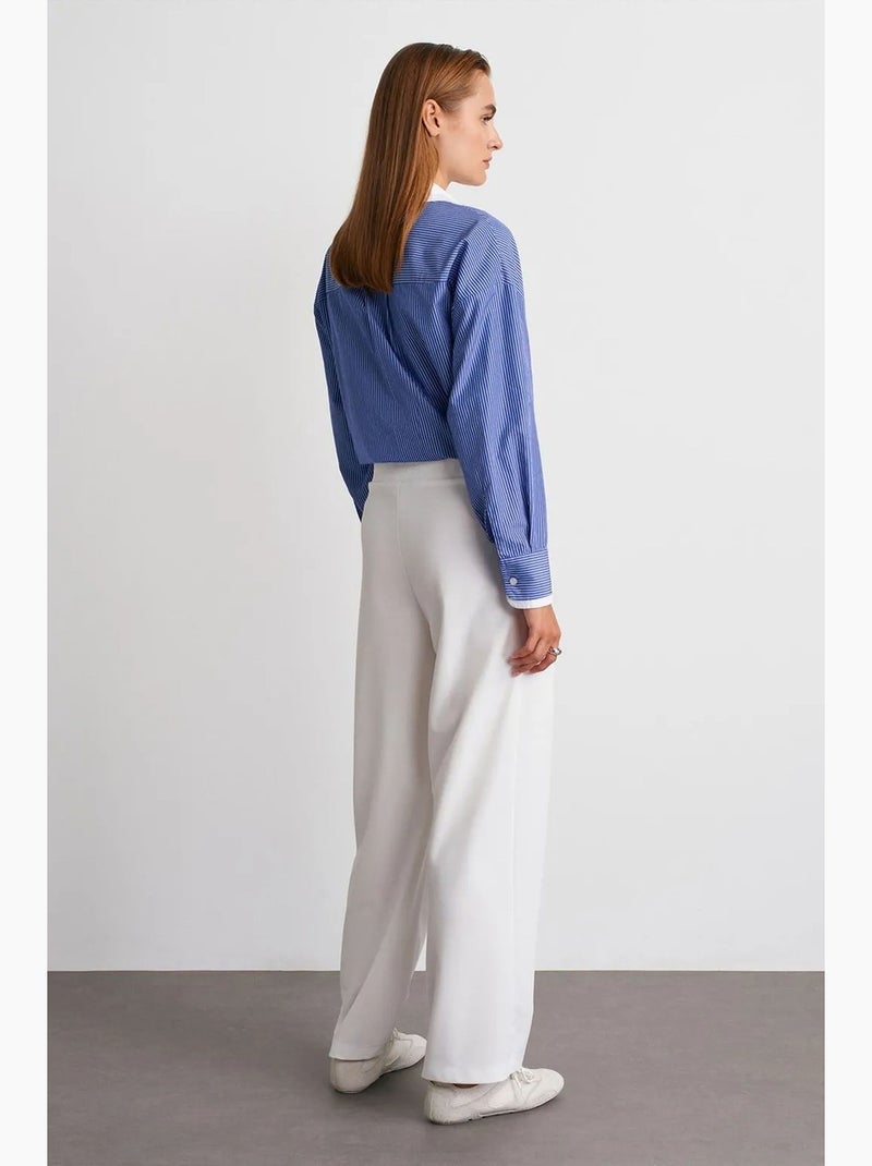 Pantalón de crepé de tiro alto y pernera ancha dilvin Blanco - Kiabi