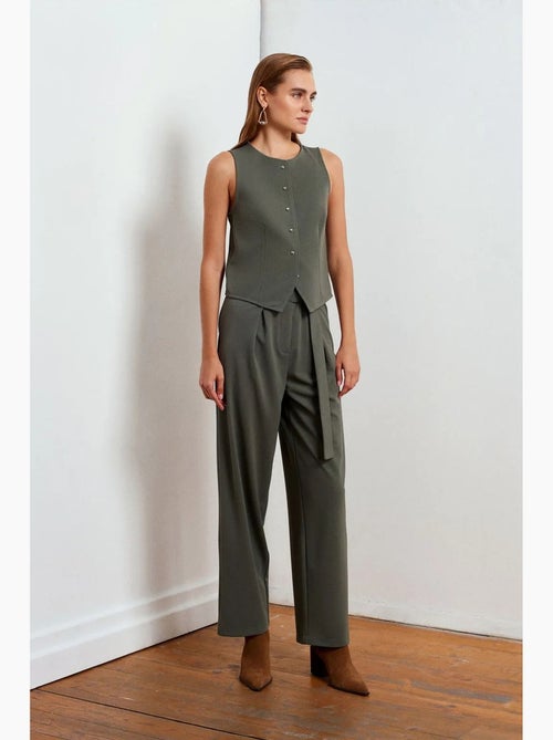 Pantalón de crepé de tiro alto y pernera ancha dilvin - Kiabi
