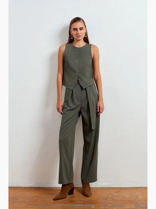 Pantalón de crepé de tiro alto y pernera ancha dilvin - Kiabi