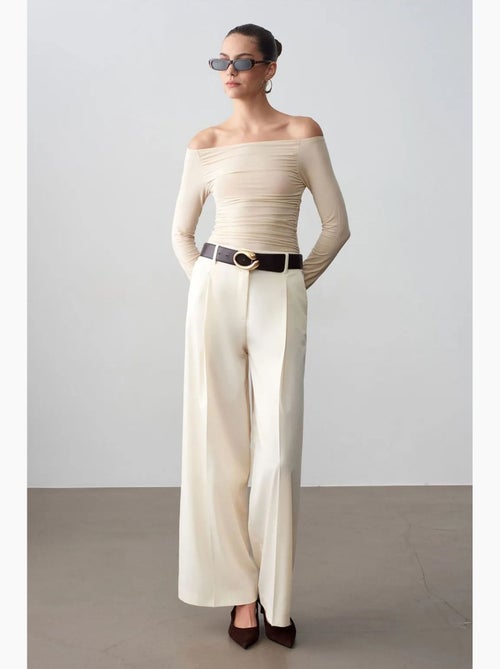 Pantalón de crepé de tiro alto y pernera ancha dilvin - Kiabi