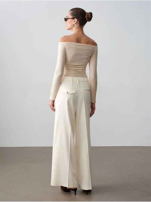 Pantalón de crepé de tiro alto y pernera ancha dilvin - Kiabi