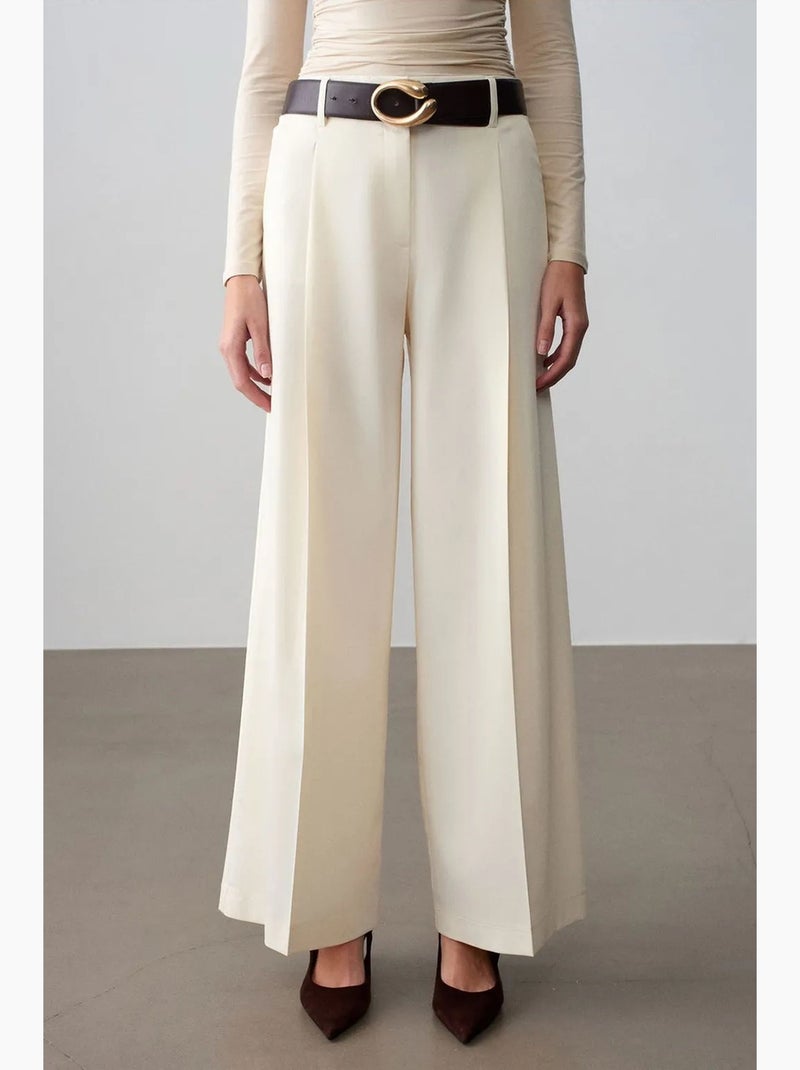 Pantalón de crepé de tiro alto y pernera ancha dilvin Crema - Kiabi