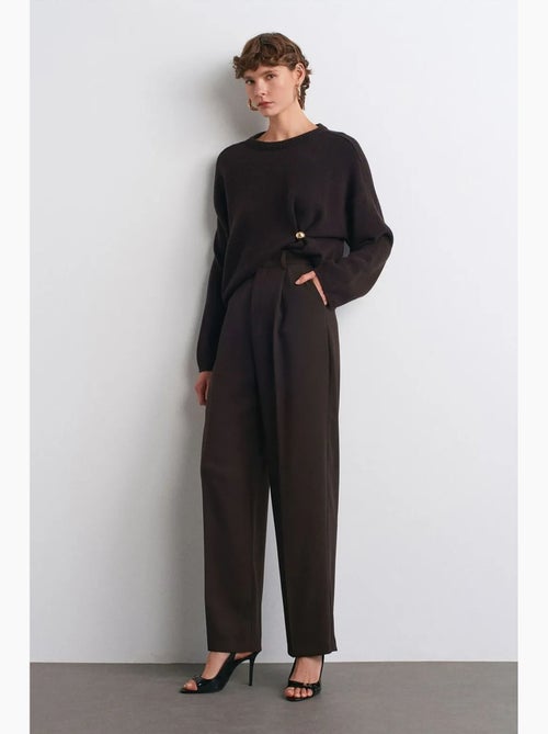 Pantalón de crepé de tiro alto y pernera ancha dilvin - Kiabi Pantalón de crepé de tiro alto y pernera ancha dilvin - Kiabi