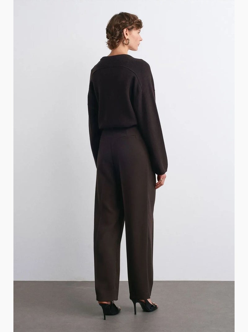 Pantalón de crepé de tiro alto y pernera ancha dilvin Marrón chocolate - Kiabi